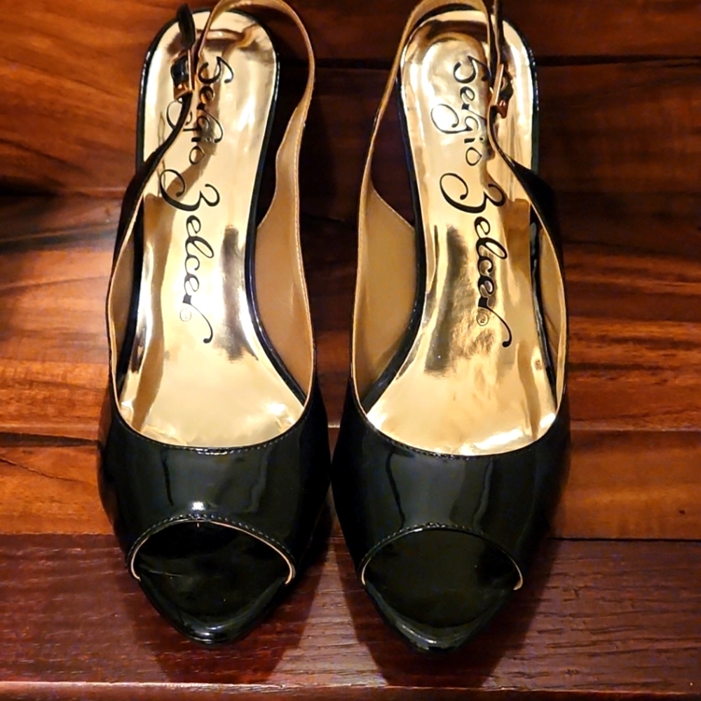 Sergio Zelcer Werry SG Stilleto Black Patent Sling shoes 10